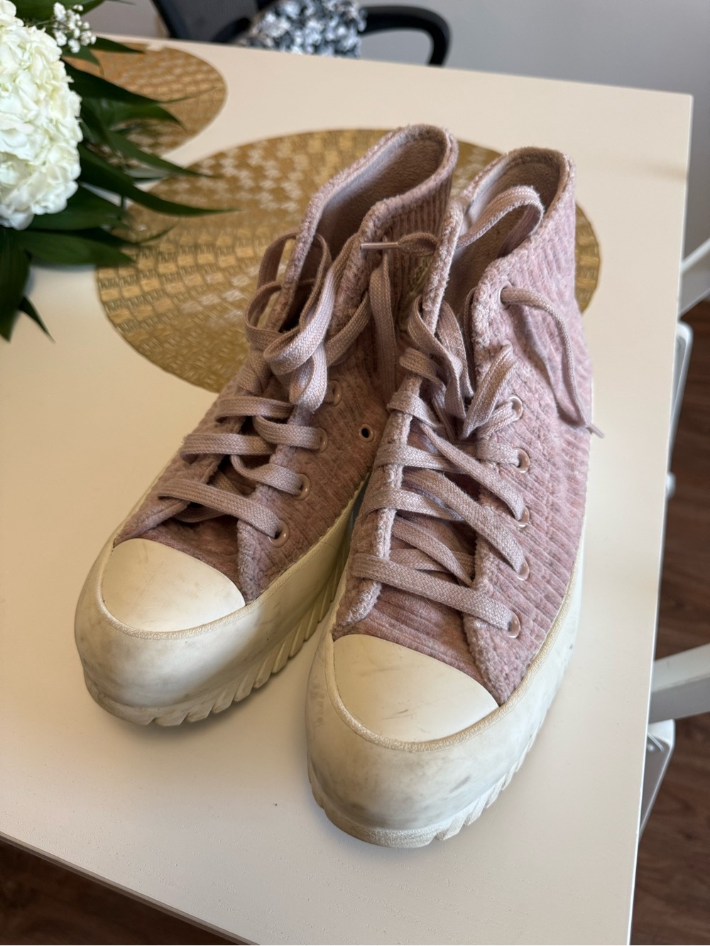 Converse Pink High-Top Knit Platform Sneakers